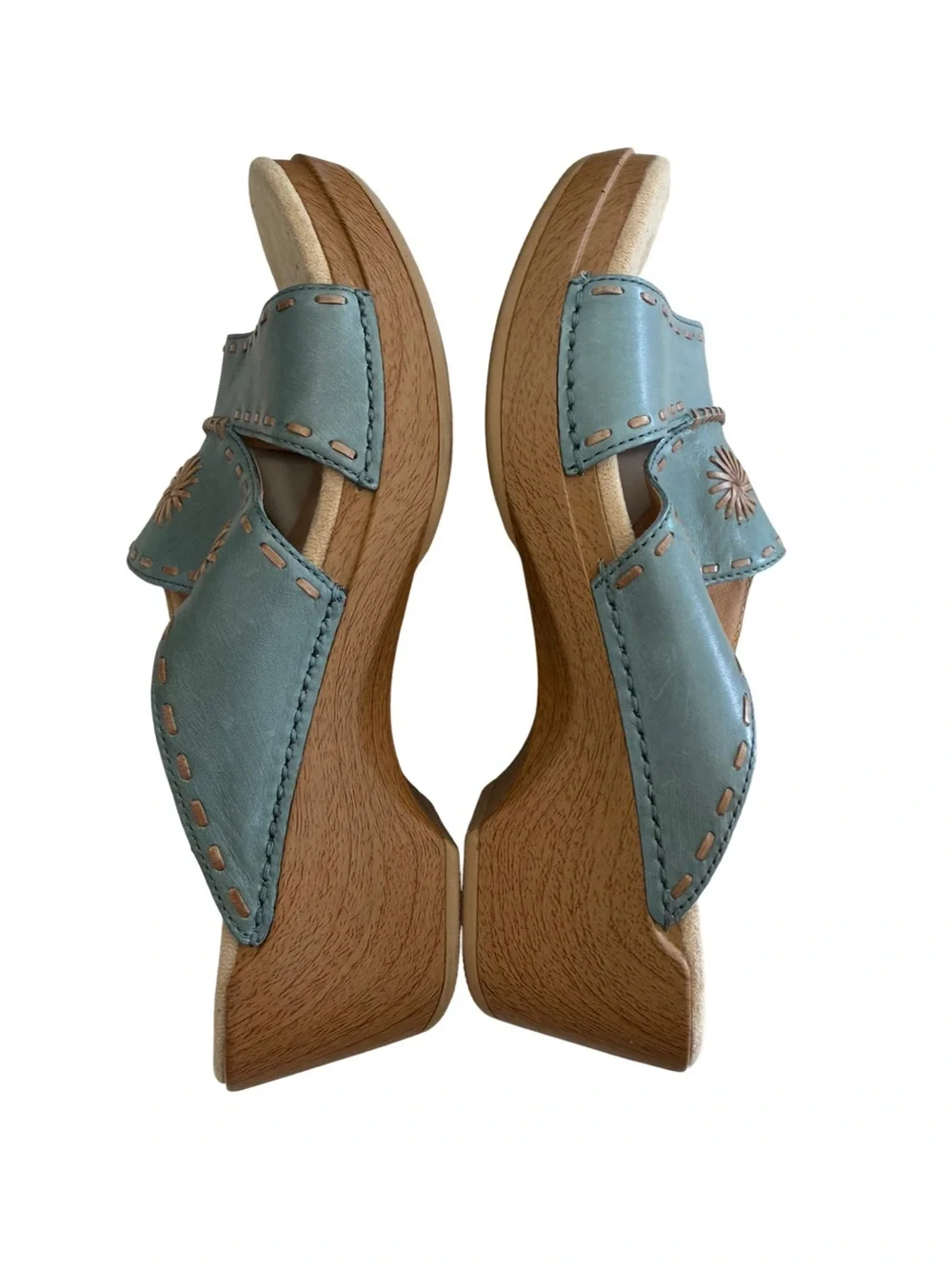 Dansko Blue Floral Cutout Leather Slide Sandals Size 41 US 10.5–11